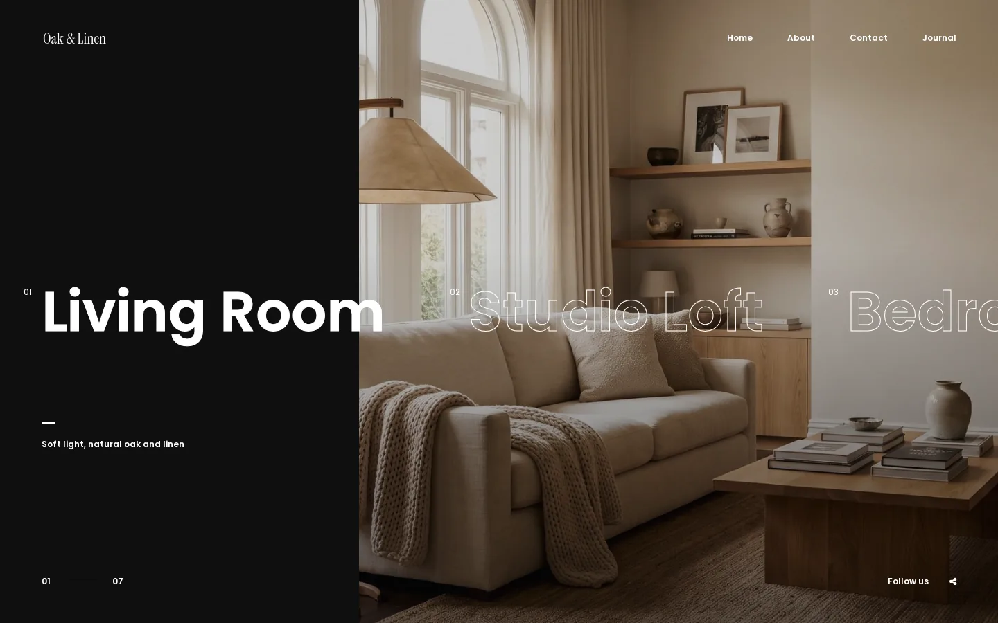 Split screen, dark — Oak & Linen