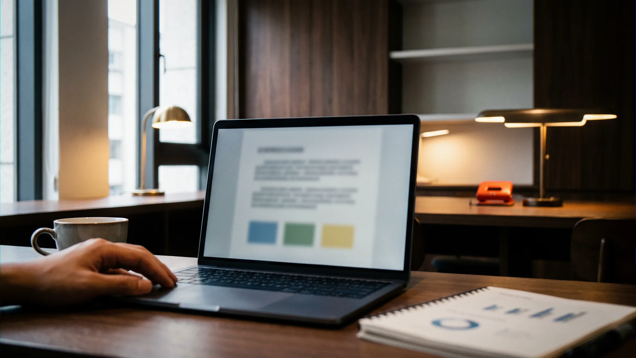 Illustration: A laptop showing an AI assistant answer with cited sources