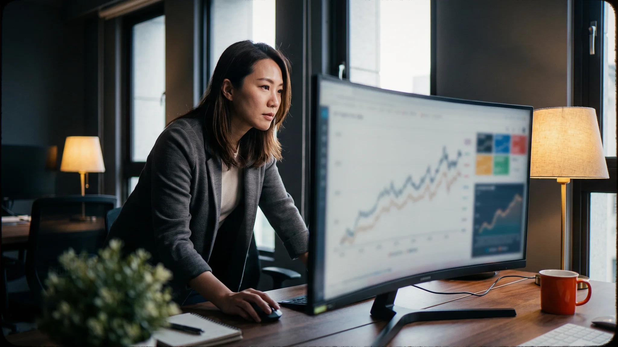 Illustration: A marketer reviewing search performance charts on a large monitor