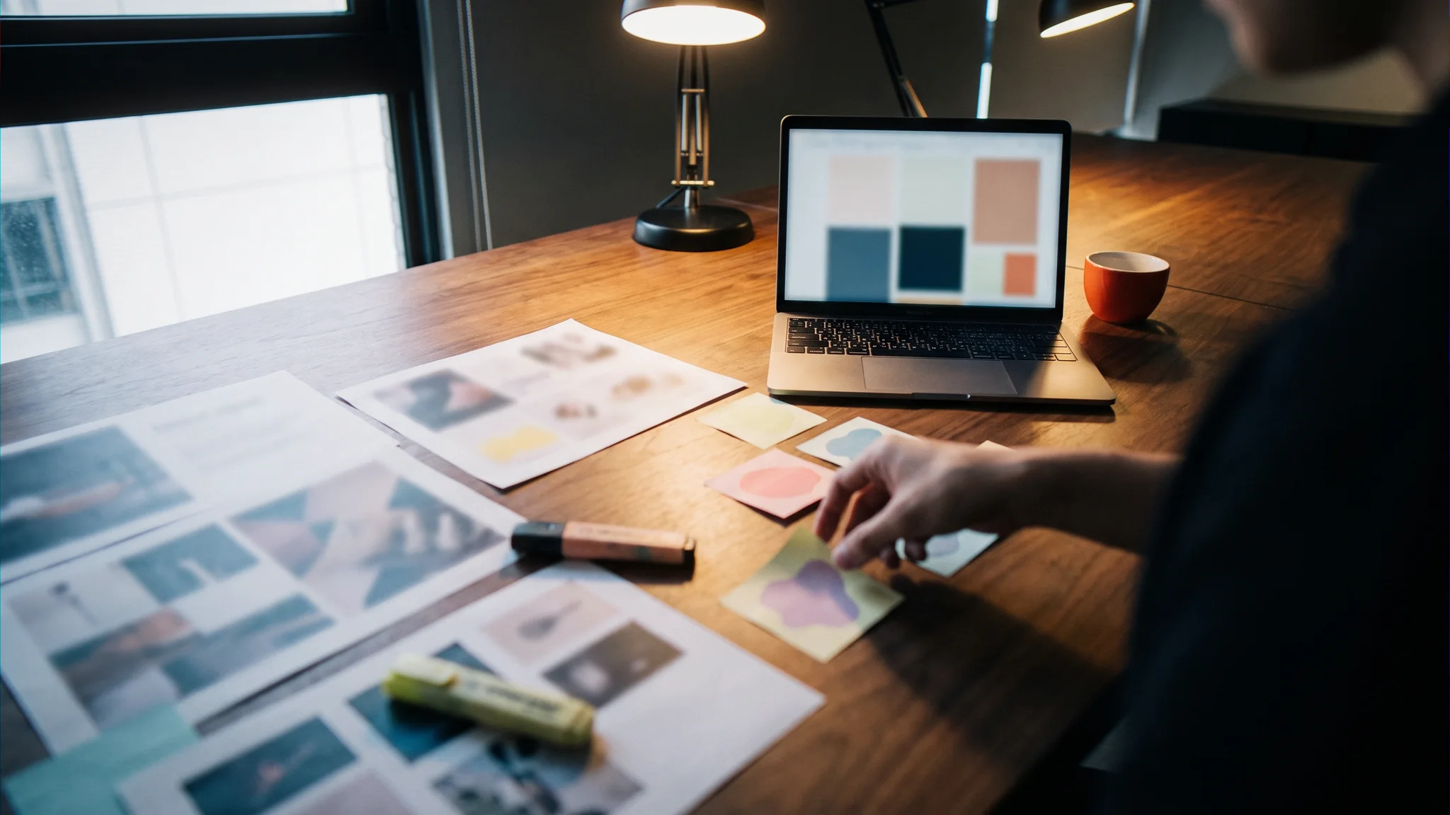 Illustration: Printed keyword research sheets and notes on a desk